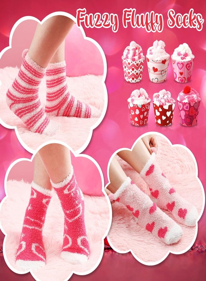ShinyMatch 6 Pairs Funny Heart Cupcake Socks Fuzzy Sock with Cupcake Card DIY Gift Slipper Stockings for Women Men(Sweet) - Image 3